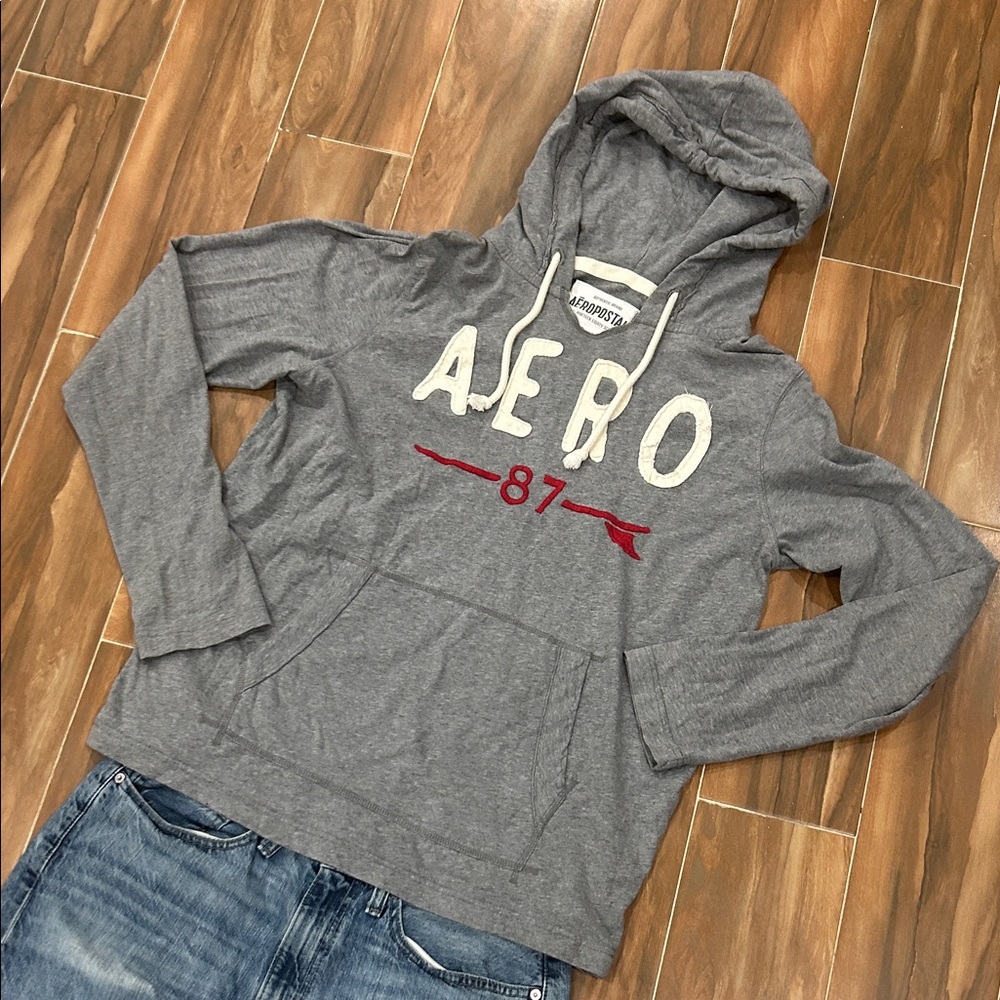 Aeropostale Gray Hoodie with White and Red Details